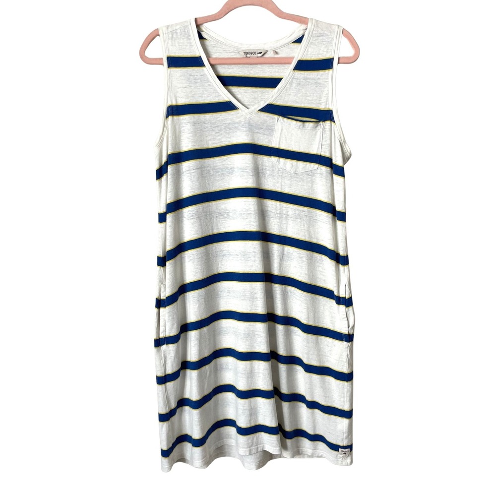 Toad&Co Dress Womens Medium Grom Hemp Organic Cotton Striped Tank Pocket Beach